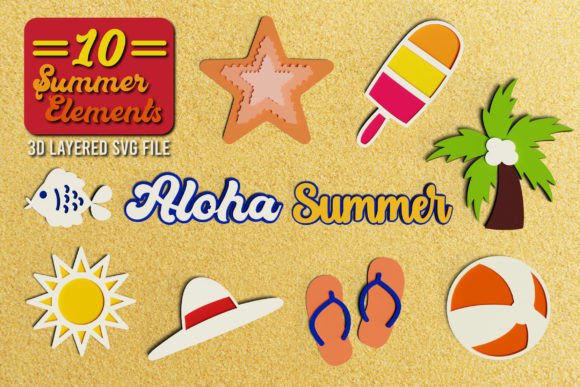 10 Summer Elements 3D SVG for Shadow Boxes