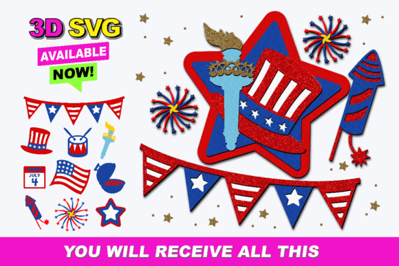 4th of July SVG: A 3D Design Asset for Shadow Box Blog Graphics