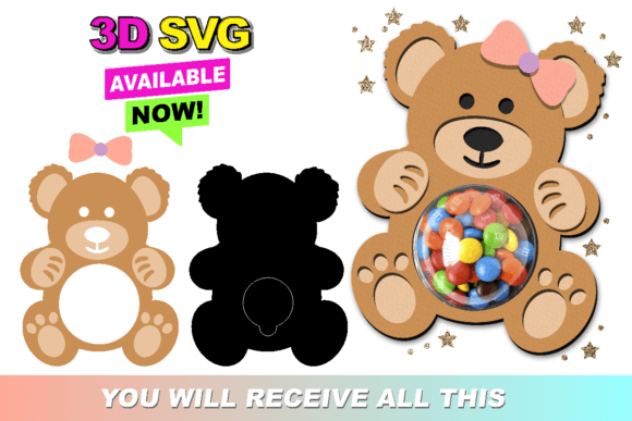 Candy Holder Cute Teddy Bear: 3D SVG Shape for Playful Brand Packaging