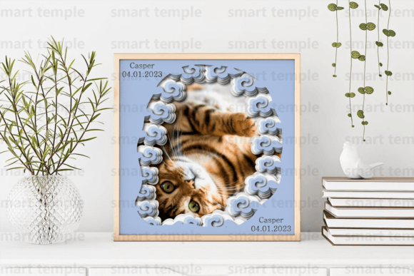 Cat & Clouds Photo Frame 3D SVG for Shadow Box Crafting