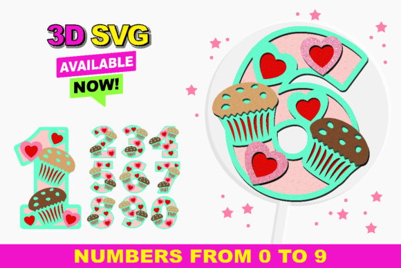 Cupcake Numbers 3D SVG: Shapes for Branding