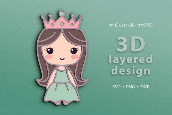Cute Princess 3D Layered SVG Cut File for Laser Cutting Wall Decor