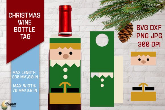 Elf SVG Christmas Wine Bottle Tags 3D SVG