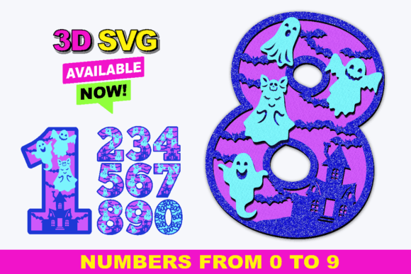 Ghost Numbers 3D SVG for Birthdays