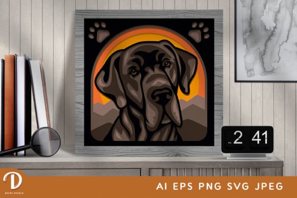 Great Dane Shadow Box Paper Cut 3D SVG for Local Business Branding