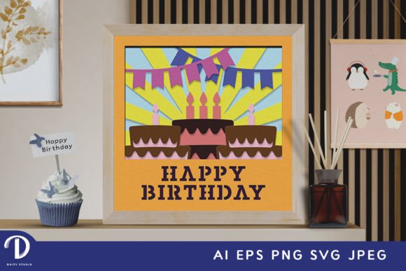 Happy Birthday Cake Paper Cut: 3D SVG Shadow Box Design for Marketing