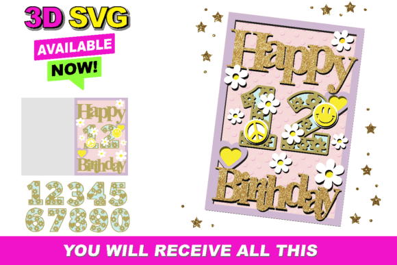 Happy Birthday Card Groovy Daisy: A Festive 3D SVG for Local Branding and Packaging
