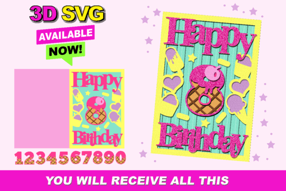 Happy Birthday Card Ice Cream: A Playful 3D SVG for Lively Branding and Craft Projects