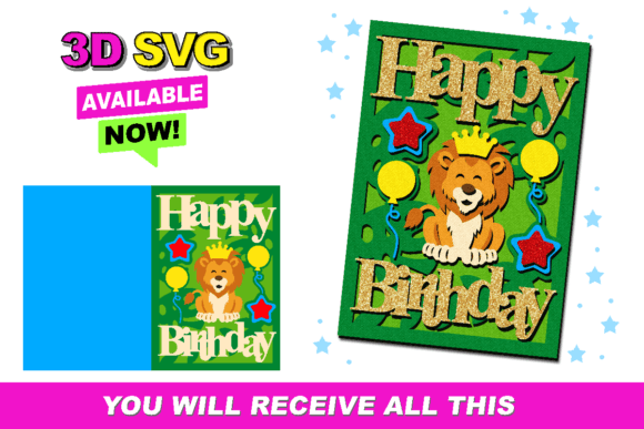 Happy Birthday Card Lion: A 3D SVG Design That Elevates Birthday Branding