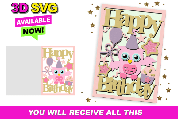 Happy Birthday Card Owl: A Charming 3D SVG for Lighthearted Branding and Celebratory Designs