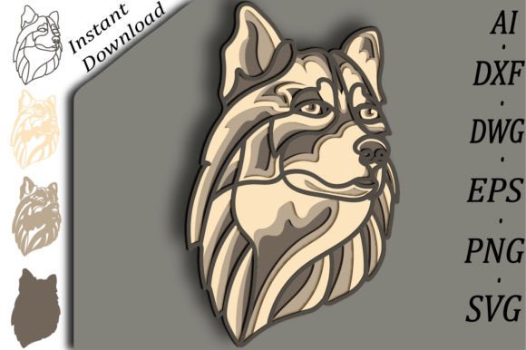Husky 3D Layered SVG for Laser Cutting Wall Decor