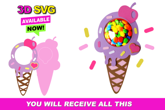 Ice Cream Candy Holder: A Sweet 3D SVG for Playful Branding and Packaging Designs