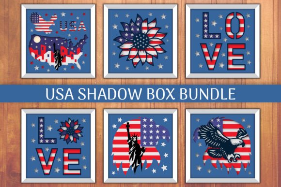 Patriotic USA Shadow Box Bundle: 3D SVG Design That Elevates Branding