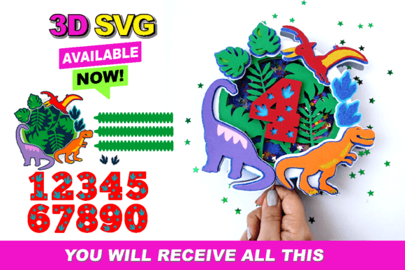 Shaker Cake Topper SVG Dinosaur – 3D SVG for Fun & Festive Handmade Crafts