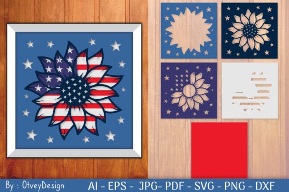 Sun Flower USA Shadow Box Layered 3D SVG for Real Crafting Magic
