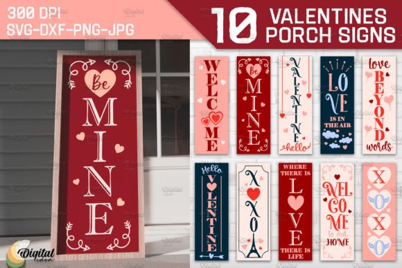 Valentines Vertical Porch Sign Bundle – 3D SVG Designs for Romantic Branding