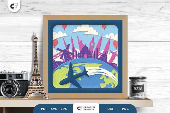 World Travel Shadow Box Paper Cut SVG for 3D Branding in Travel-Themed Businesses